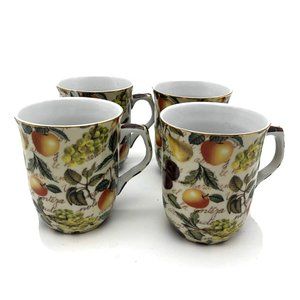 A SPECIAL PLACE 4 Teacups Bone China Fruit & Gold Guild Multicolor 2003